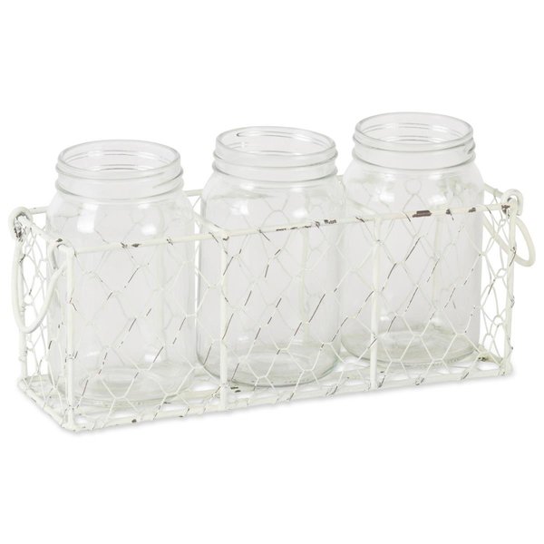 Design Imports Antique White Flatware Caddy With Clear Jars Z02016